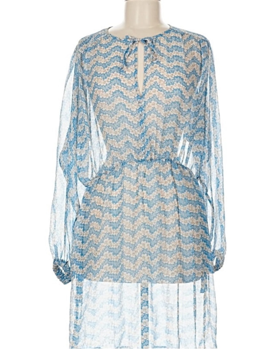 The Kooples Blue and Cream Sheer Chevron Midi Dress